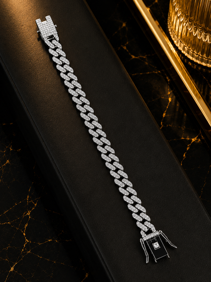 (B-2) Luxury Silver Iced Out Cuban Link Bracelet – Premium Diamond Style Hip Hop Bracelet