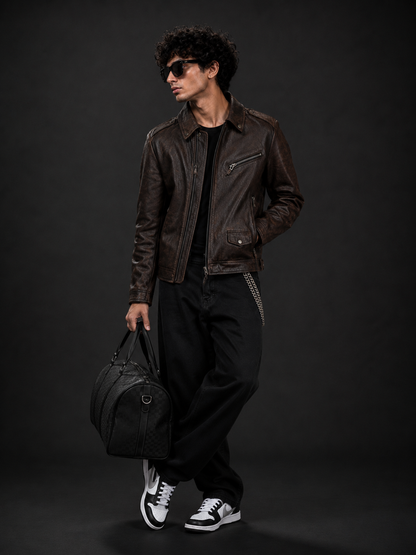 (CJ-2) Vintage Biker Leather Jacket
