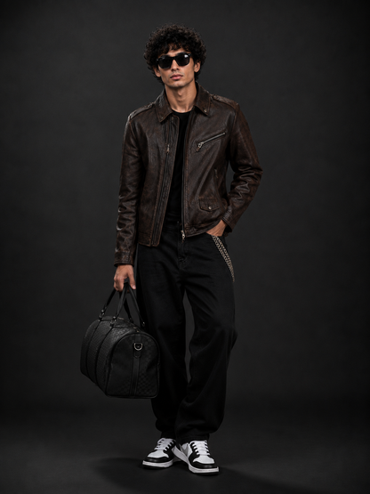 (CJ-2) Vintage Biker Leather Jacket