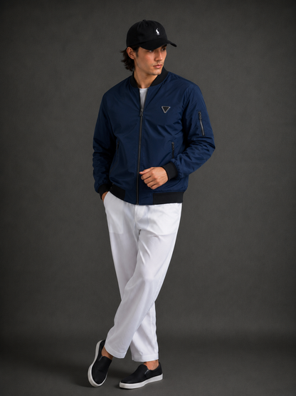 (CJ-4) Premium Navy Blue Bomber Jacket | Lightweight Zip-Up Casual Jacket