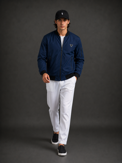 (CJ-4) Premium Navy Blue Bomber Jacket | Lightweight Zip-Up Casual Jacket