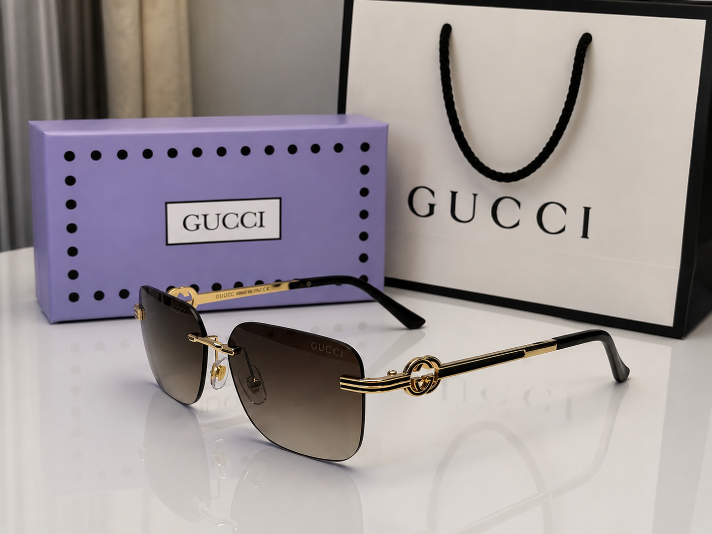 (GS-37) Gucci Premium Rimless Square Sunglasses – Luxury Gradient UV Protection Eyewear