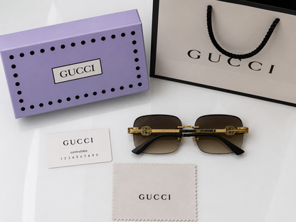 (GS-37) Gucci Premium Rimless Square Sunglasses – Luxury Gradient UV Protection Eyewear
