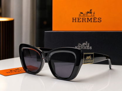 (GS-49) Hermès Luxury Oversized Black Cat-Eye Sunglasses  | Premium UV Protection Eyewear