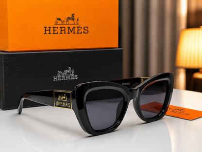(GS-49) Hermès Luxury Oversized Black Cat-Eye Sunglasses  | Premium UV Protection Eyewear
