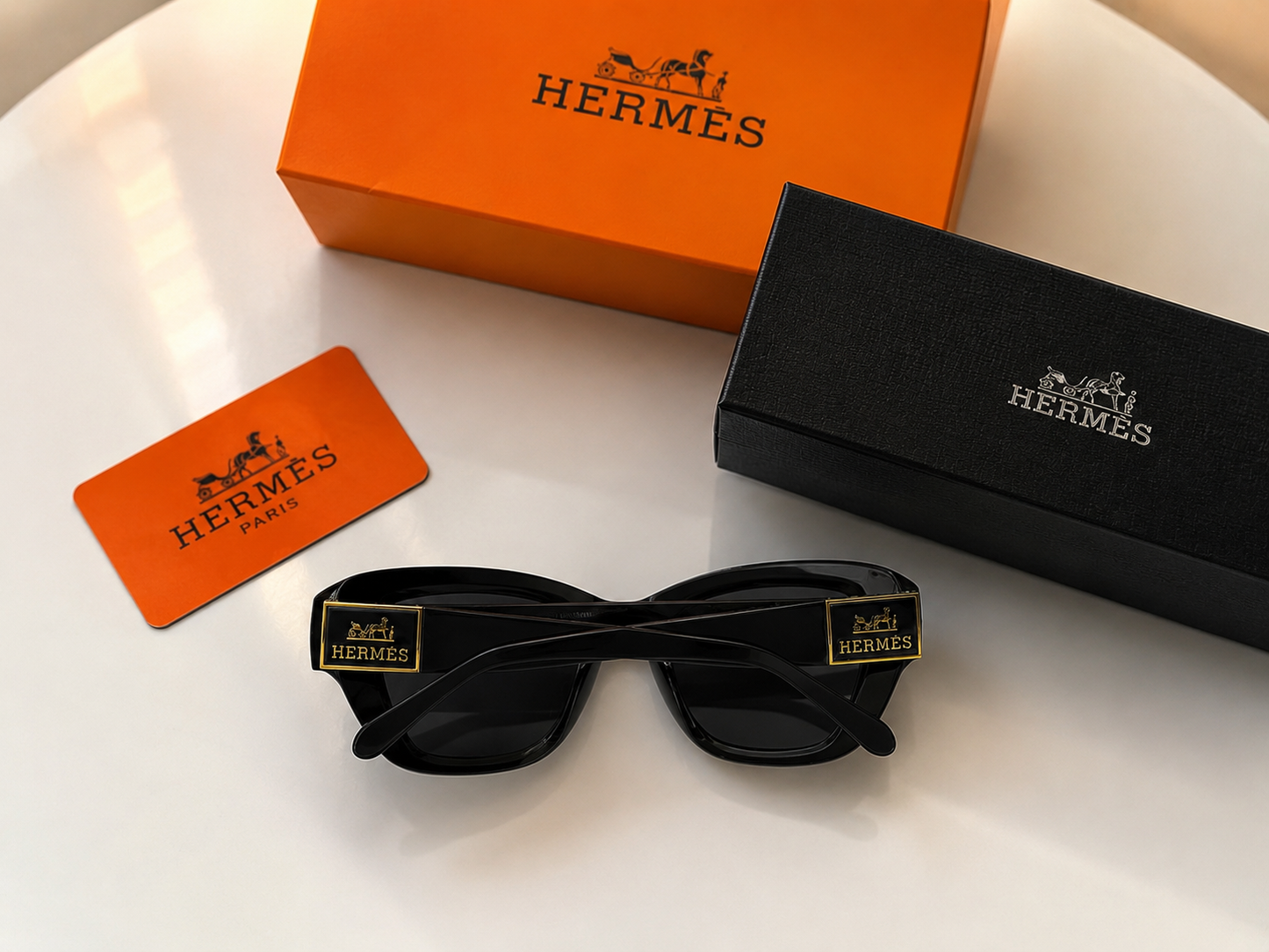 (GS-49) Hermès Luxury Oversized Black Cat-Eye Sunglasses  | Premium UV Protection Eyewear