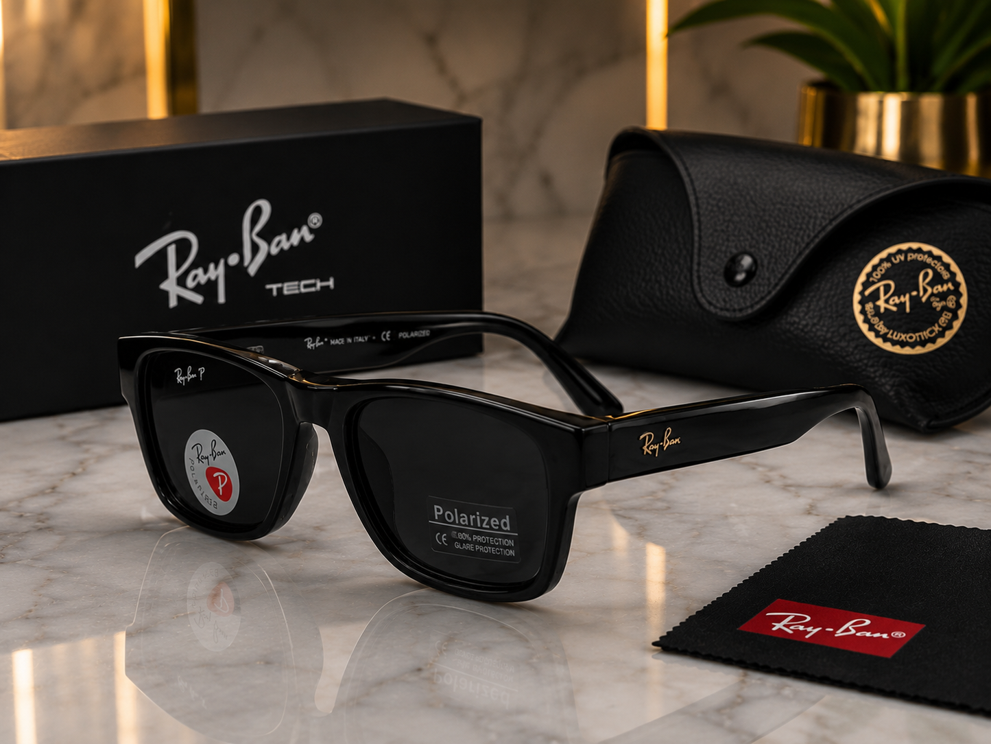 (GS-51) Ray-Ban Tech Polarized Square Sunglasses – Premium Black Frame | UV400 Protection