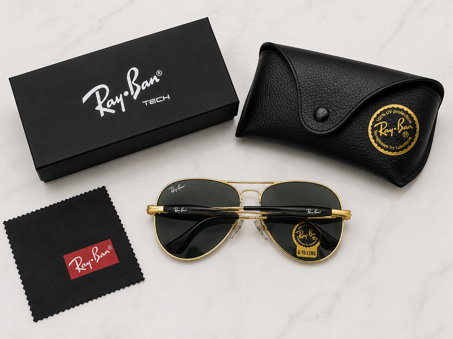(GS-53) Ray-Ban Classic Aviator G-15 Polarized Sunglasses – Premium UV Protection | Luxury Metal Frame