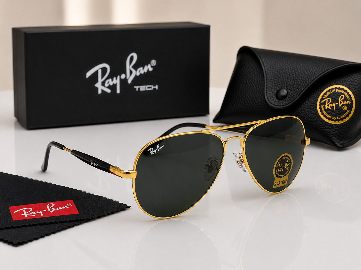 (GS-53) Ray-Ban Classic Aviator G-15 Polarized Sunglasses – Premium UV Protection | Luxury Metal Frame