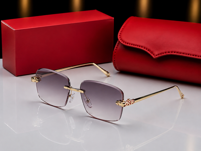 (GS-77) Luxury Rimless Square Sunglasses  – Premium Gold Metal Frame | UV400 Gradient Lens