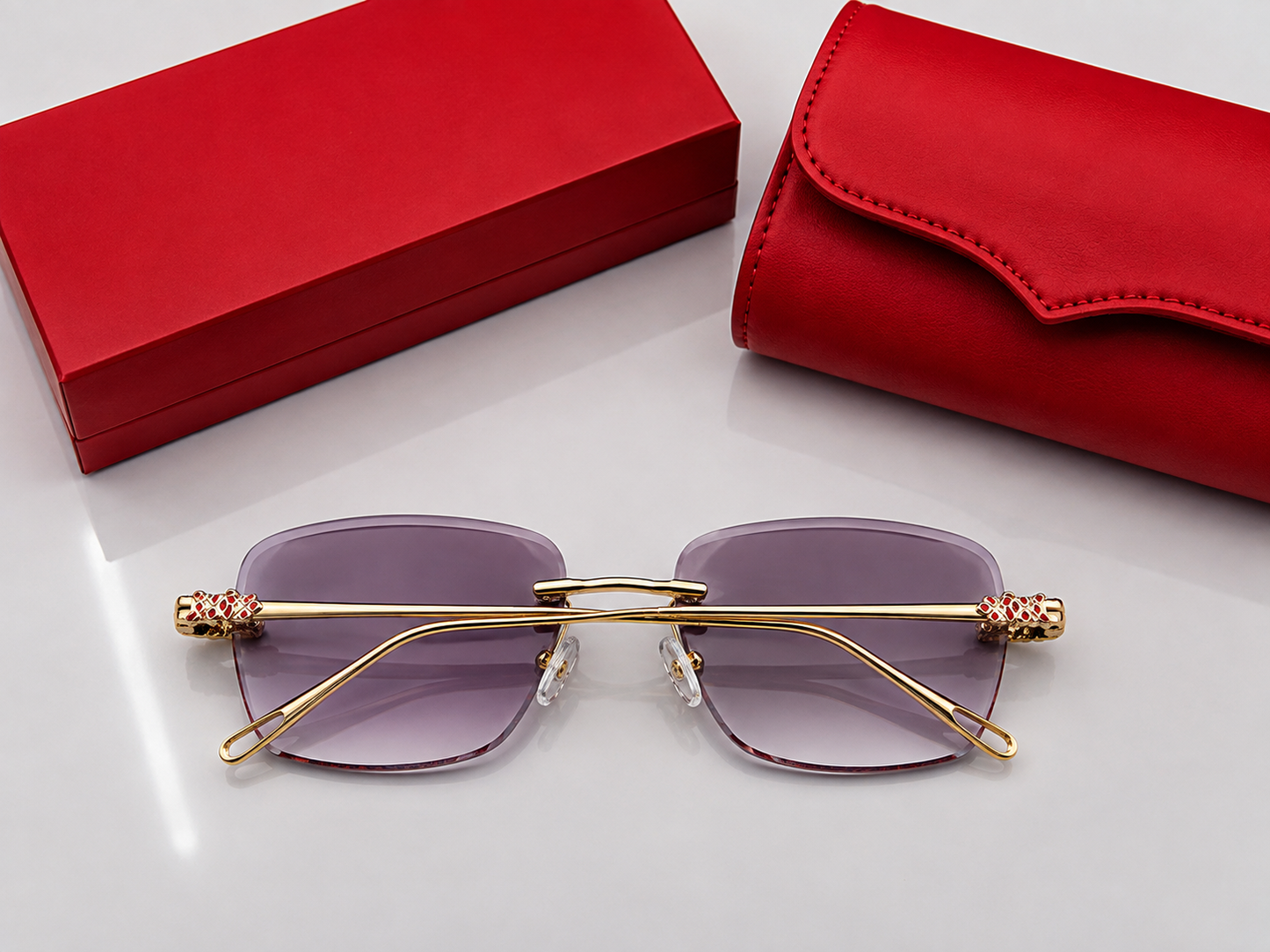 (GS-77) Luxury Rimless Square Sunglasses  – Premium Gold Metal Frame | UV400 Gradient Lens