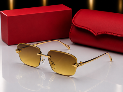 (GS-77) Luxury Rimless Square Sunglasses  – Premium Gold Metal Frame | UV400 Gradient Lens