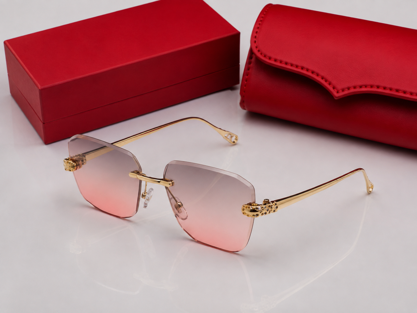 (GS-77) Luxury Rimless Square Sunglasses  – Premium Gold Metal Frame | UV400 Gradient Lens
