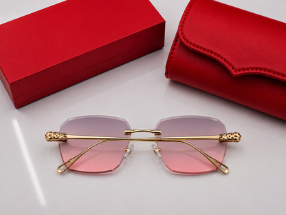 (GS-77) Luxury Rimless Square Sunglasses  – Premium Gold Metal Frame | UV400 Gradient Lens