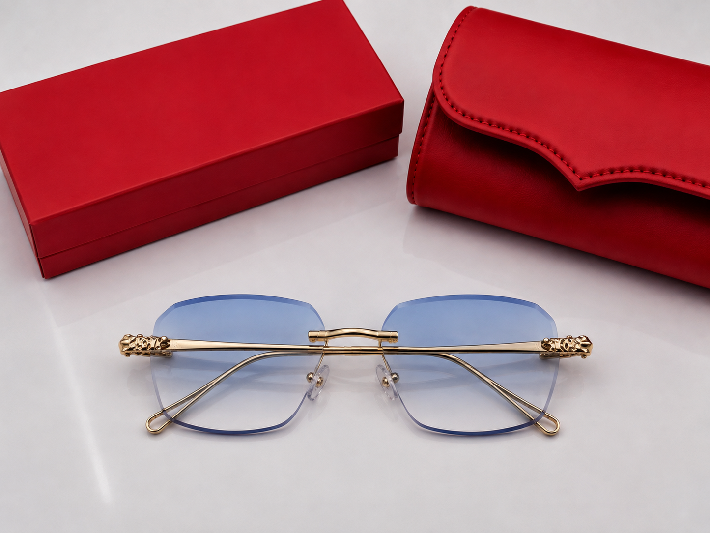(GS-77) Luxury Rimless Square Sunglasses  – Premium Gold Metal Frame | UV400 Gradient Lens