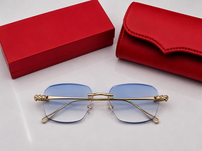 (GS-77) Luxury Rimless Square Sunglasses  – Premium Gold Metal Frame | UV400 Gradient Lens