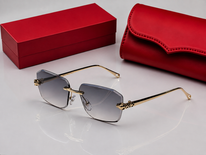 (GS-77) Luxury Rimless Square Sunglasses  – Premium Gold Metal Frame | UV400 Gradient Lens