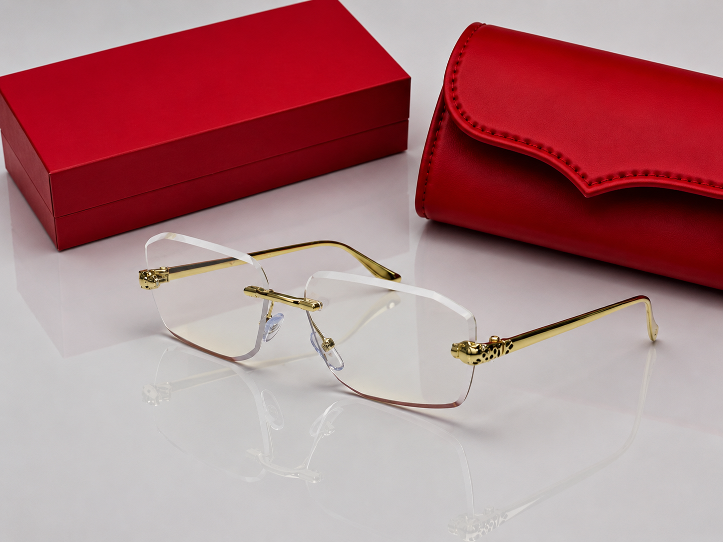 (GS-77) Luxury Rimless Square Sunglasses  – Premium Gold Metal Frame | UV400 Gradient Lens