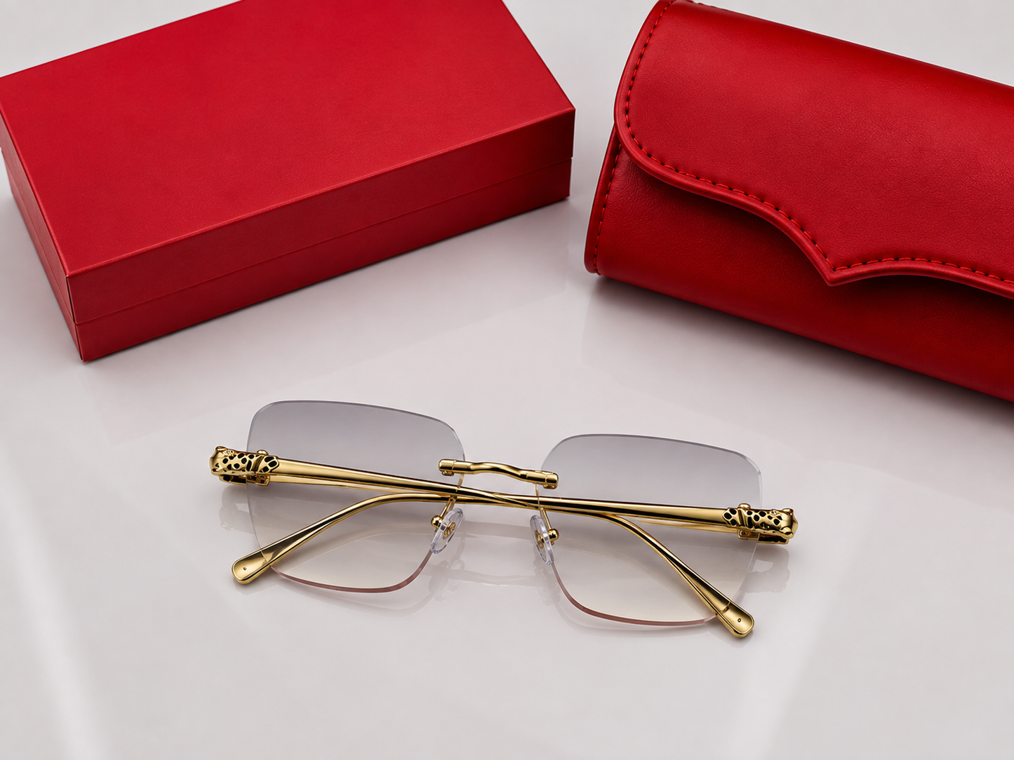 (GS-77) Luxury Rimless Square Sunglasses  – Premium Gold Metal Frame | UV400 Gradient Lens