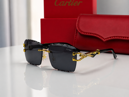 (GS-79) Luxury Panther Rimless Square Sunglasses – Gold Metal Frame | Premium UV400 Fashion Eyewear
