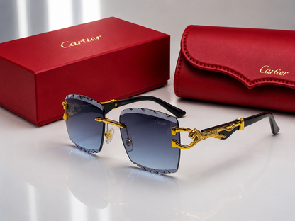 (GS-79) Luxury Panther Rimless Square Sunglasses – Gold Metal Frame | Premium UV400 Fashion Eyewear