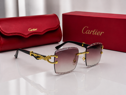 (GS-79) Luxury Panther Rimless Square Sunglasses – Gold Metal Frame | Premium UV400 Fashion Eyewear