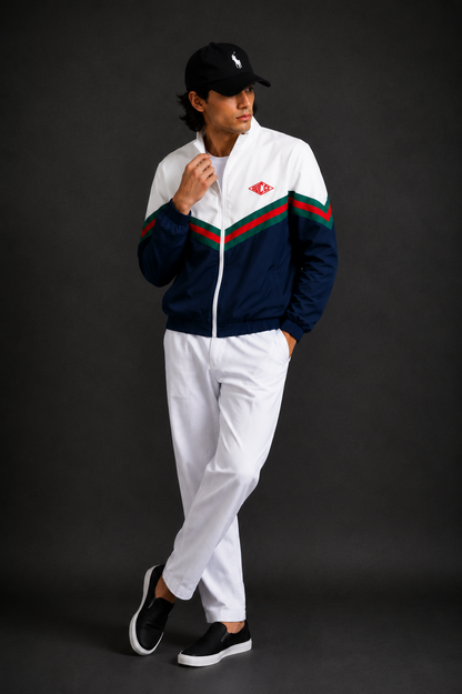 (CJ-7) Premium Men's Color Block Zip-Up Jacket –  with Signature Green-Red Stripe
