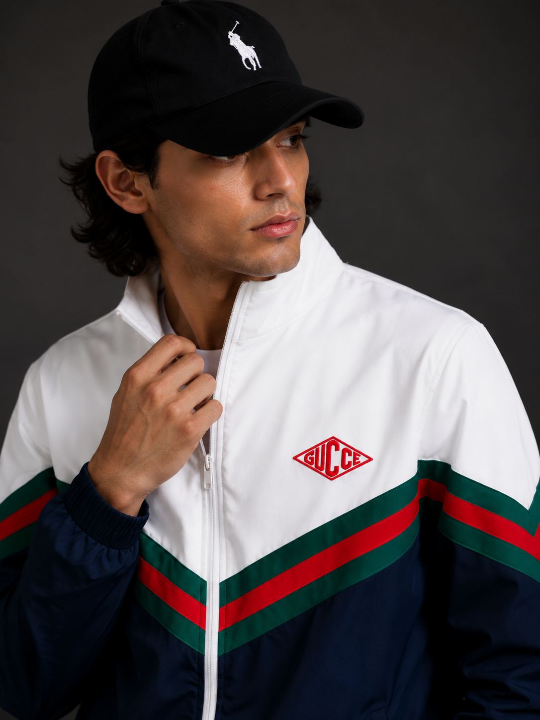 (CJ-7) Premium Men's Color Block Zip-Up Jacket –  with Signature Green-Red Stripe