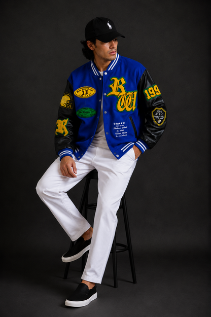 (CJ-9) Royal Blue Varsity Bomber Jacket – Premium Streetwear Baseball Jacket for Men