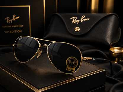 Ray-Ban Style Premium Black Aviator Sunglasses | UV400 Protection | Luxury Edition
