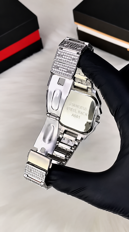 (WH-18) Luxury Iced Out Square Diamond Watch | Silver & Rose Gold Edition