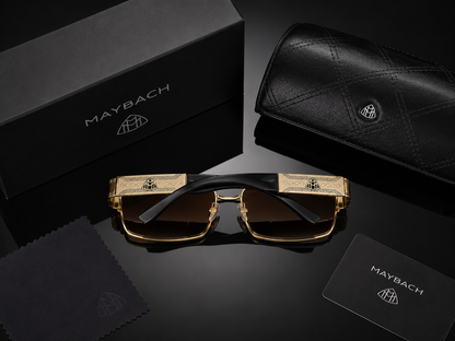 (GS-27) Maybach Luxury Gold Rectangular Sunglasses – Premium Designer UV400 Eyewear