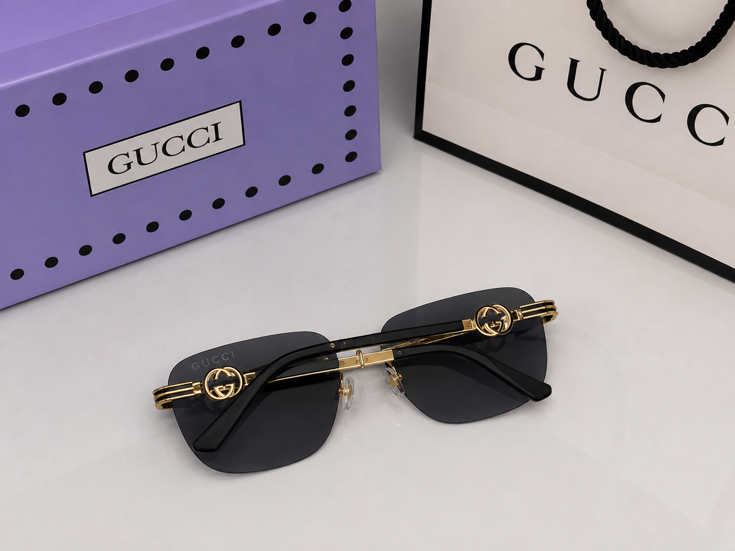 (GS-37) Gucci Premium Rimless Square Sunglasses – Luxury Gradient UV Protection Eyewear