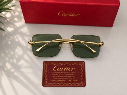 (GS-57) Luxury Rimless Square Sunglasses  – Gold Metal Frame | UV400 Designer Style Eyewear |
