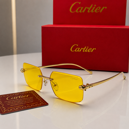 (GS-57) Luxury Rimless Square Sunglasses  – Gold Metal Frame | UV400 Designer Style Eyewear |