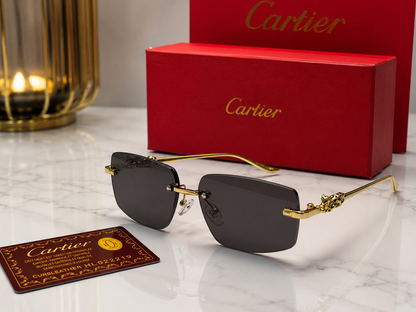 (GS-58( Luxury Rimless Square Sunglasses – Premium Gold Metal Frame | UV400 Protection |