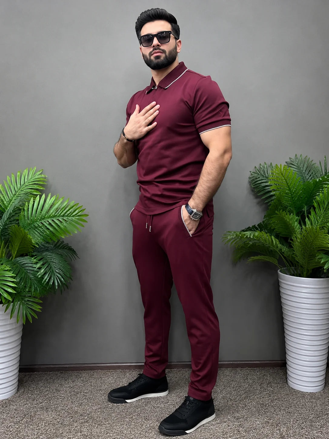 LI-140 | Classic Maroon Polo Twin Set – Premium Fit