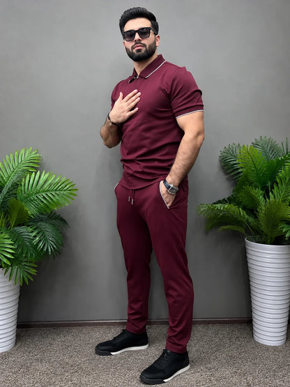 LI-140 | Classic Maroon Polo Twin Set – Premium Fit