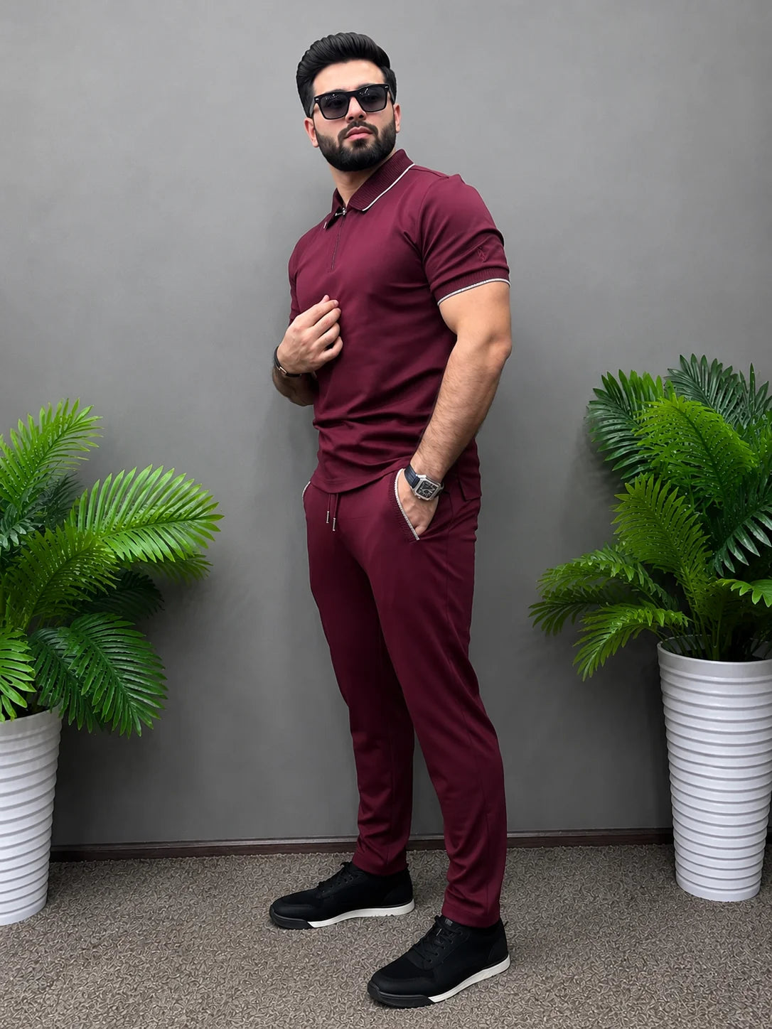 LI-140 | Classic Maroon Polo Twin Set – Premium Fit