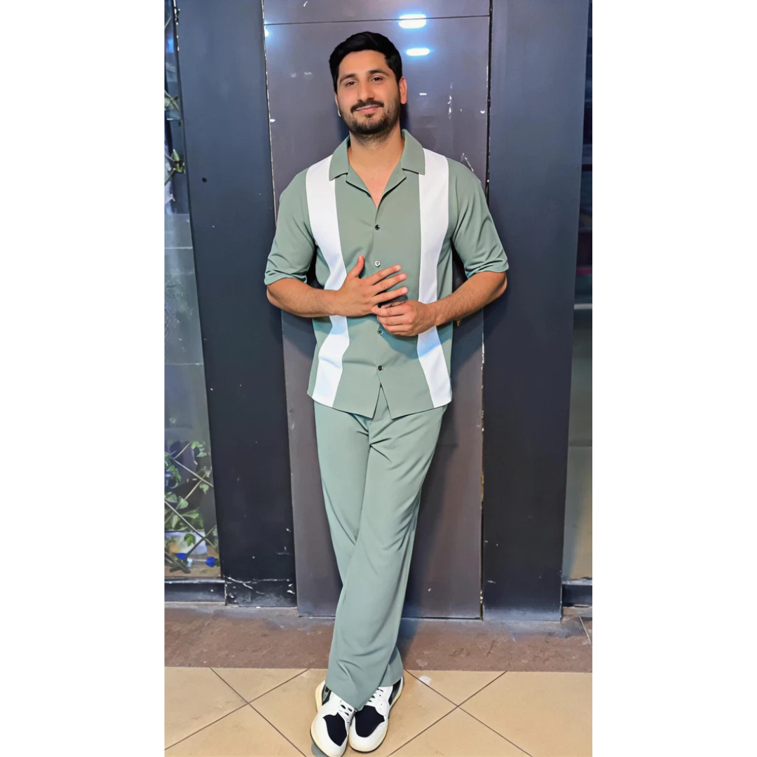 Q-03 Retro Stripe Co-Ord – Sage Edition