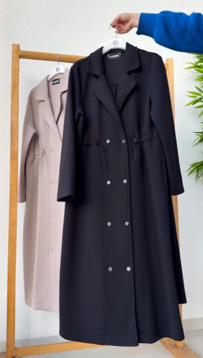 CH 622 - Women’s Elegant Drawstring Long Coat Dress – Winter Wear |
