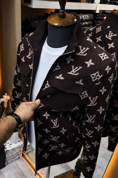 Men’s All-Over Monogram Print Zip Jacket – Premium Street Style- (C-9)