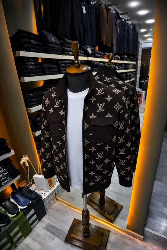 Men’s All-Over Monogram Print Zip Jacket – Premium Street Style- (C-9)