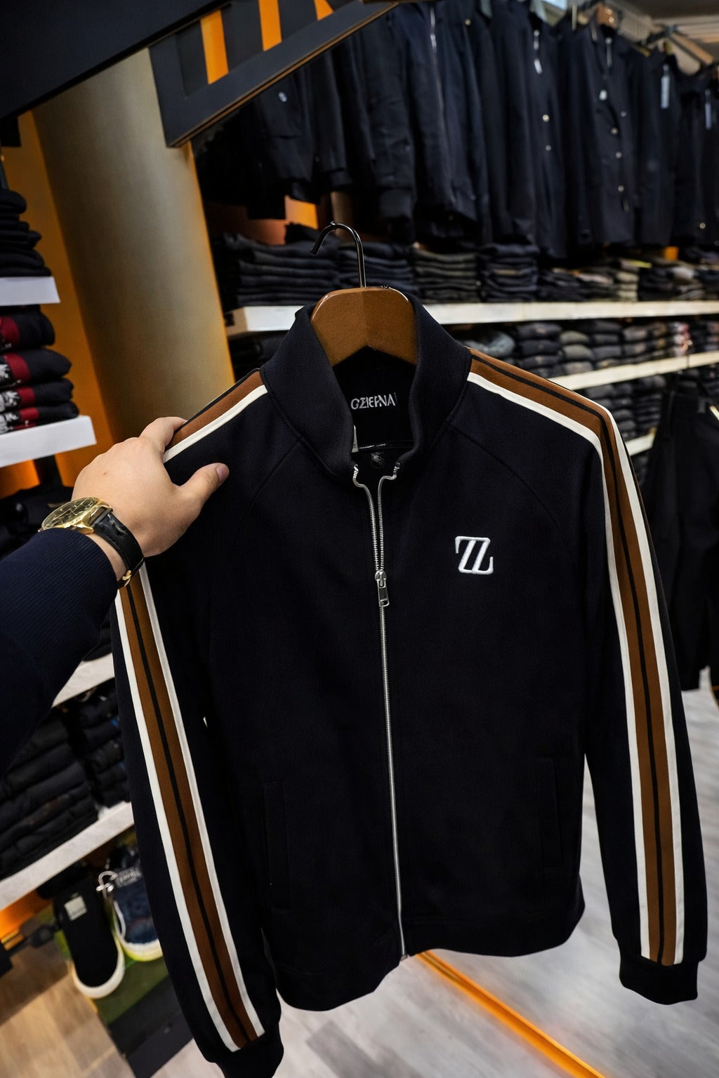 Men’s Contrast Stripe Zip Jacket – Premium Casual Streetwear- (C-10)