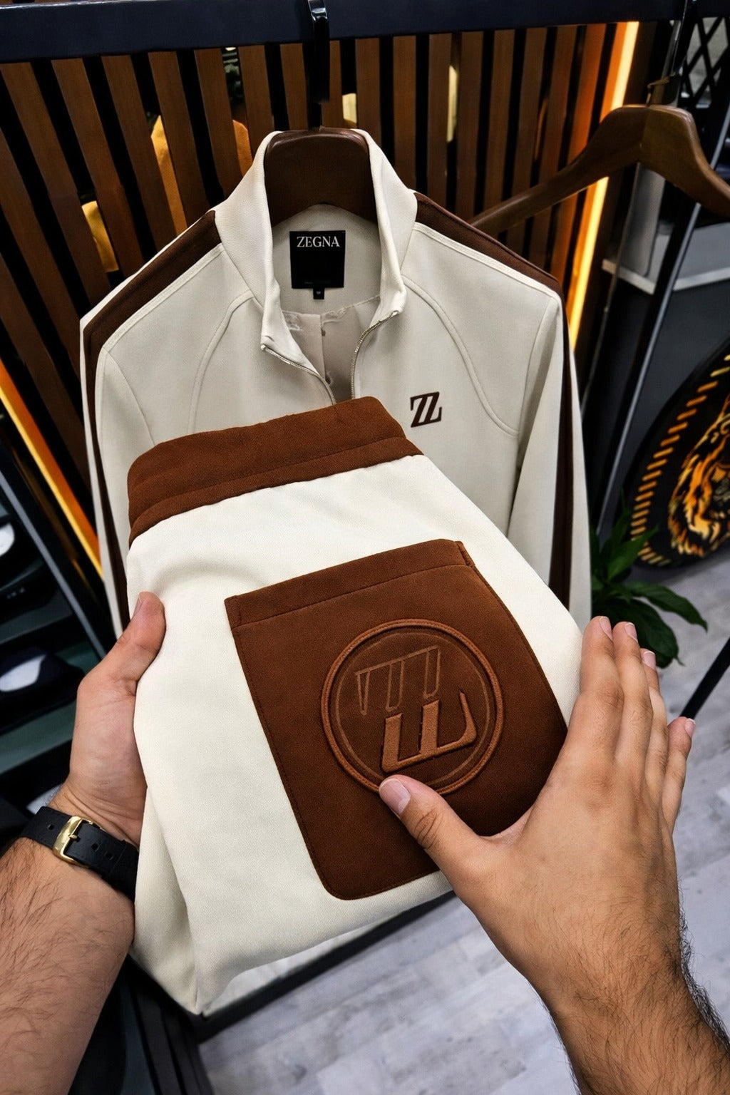 Men’s Luxury Zip-Up Tracksuit – Premium Two-Tone Co-Ord Set -  (W-13)