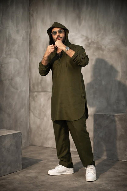 Men’s Hooded Kurta Pajama Set – Modern Fusion Ethnic Wear