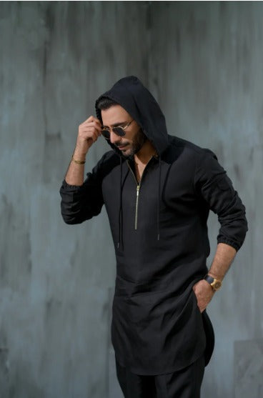 Men’s Hooded Kurta Pajama Set – Modern Fusion Ethnic Wear
