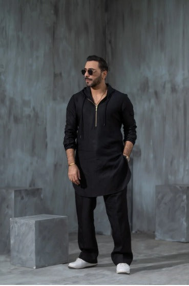 Men’s Hooded Kurta Pajama Set – Modern Fusion Ethnic Wear