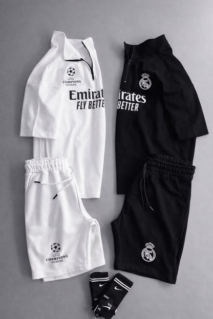 LI-86 MENS ATHLEISURE FOOTBALL INSPIRED SET – SLIM FIT HALF ZIP & SHORTS