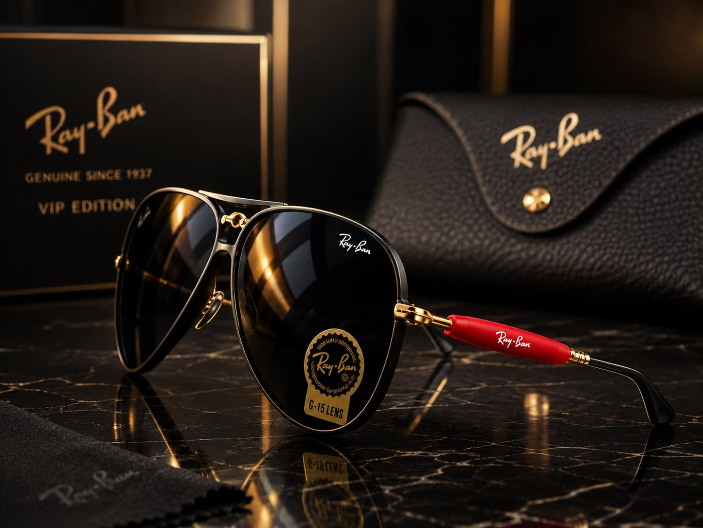 Ray-Ban Aviator Premium Black & Gold Sunglasses | Luxury VIP Edition | UV400 Protection
